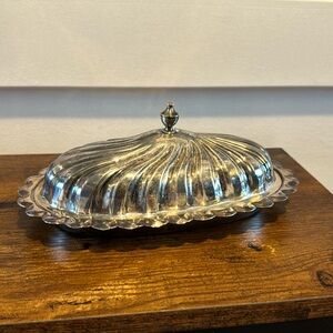 Lidded Butter Dish, Silverplated Retro Butter Mid Century Decor